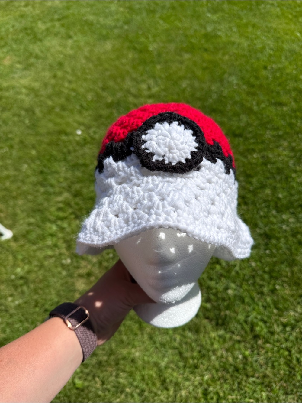 Red and White Crochet Poké Ball Kid's Bucket Hat